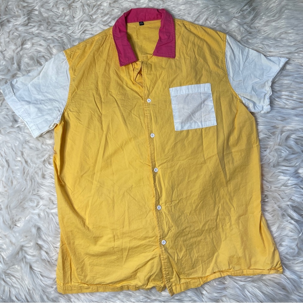 SHEIN Colorblock Hawaiian Shirt Short Sleeve Button Down